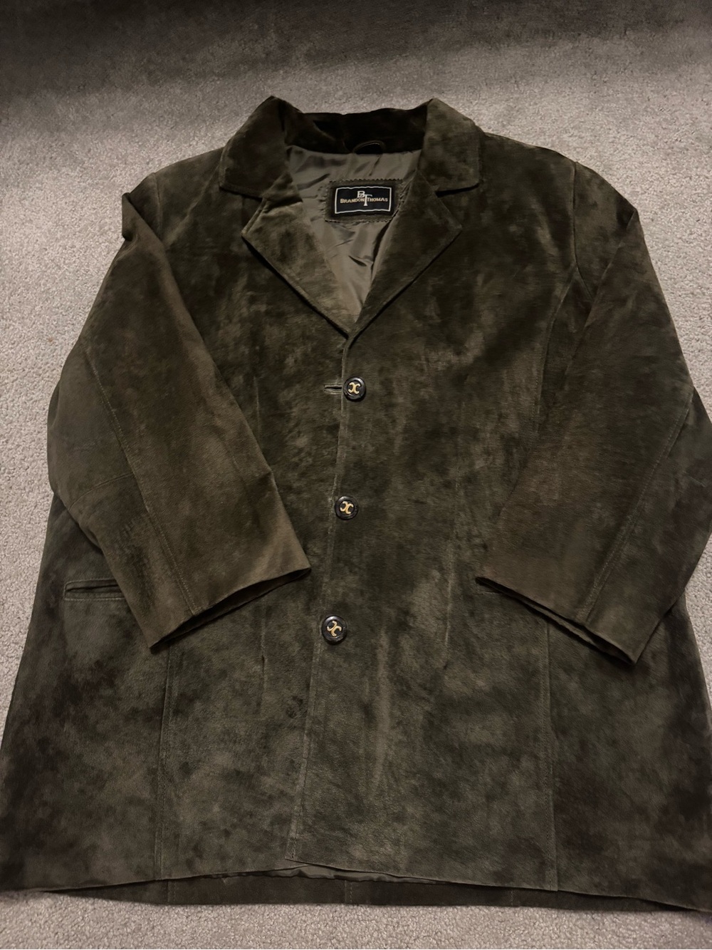 Brandon Thomas Dark Olive Suede Pea Coat